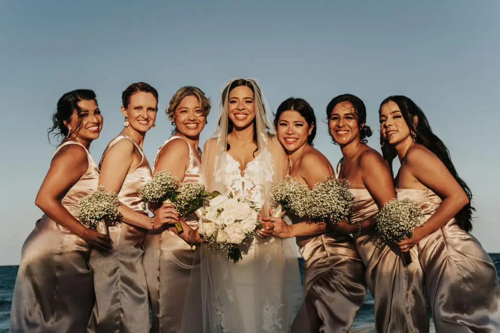 Bride and Bridesmaids, hotel xcaret wedding photo by yellow umbrella events