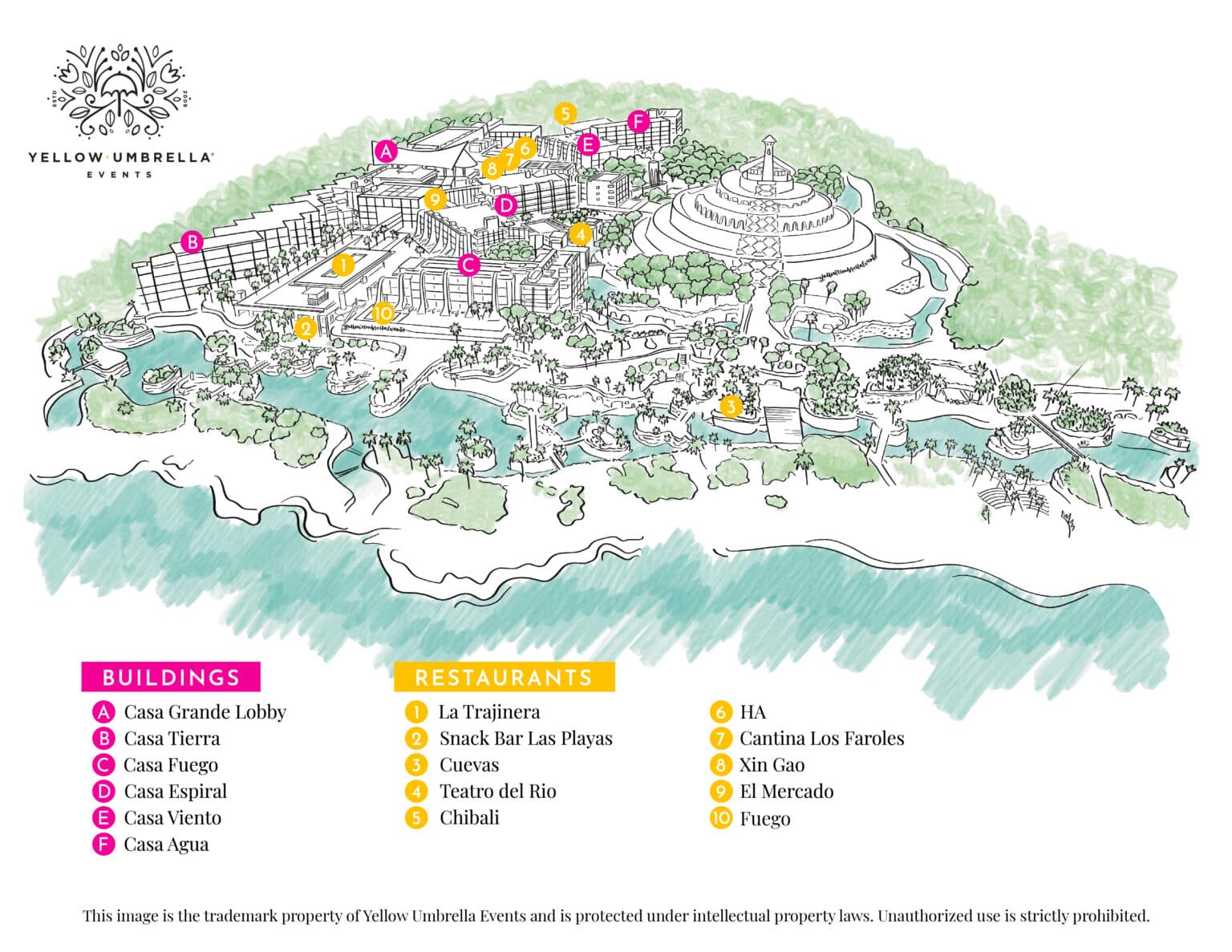 Xcaret Ecological Park Mexico - Hotel Xcaret Mexico Resort Map Yellow Umbrella Events 1536x1187