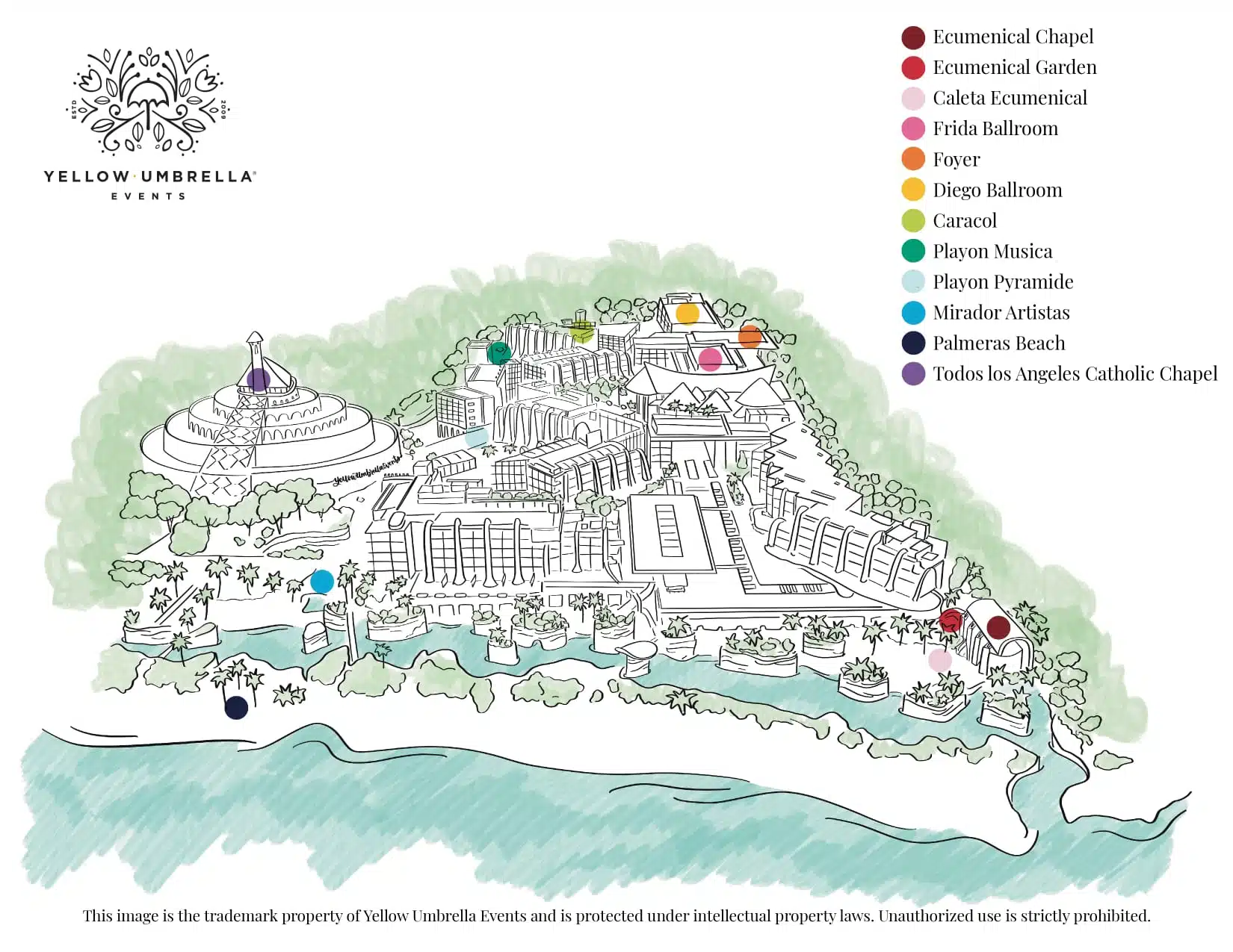 Hotel Xcaret Arte Wedding Venue Map by Yellow Umbrella events