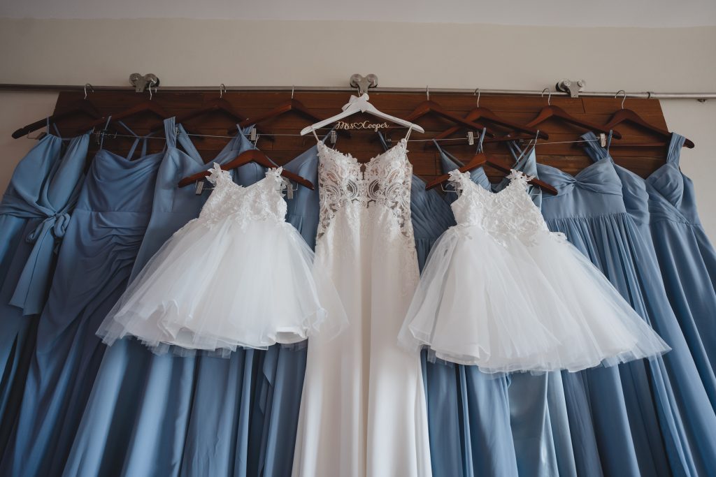 bridesmaid dresses with wedding dress at hotel Xcaret Arte by Yellow Umbrella Events