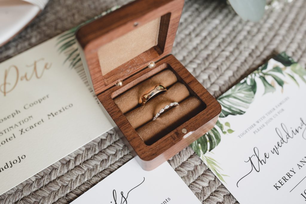 Hotel Xcaret Mexico wedding photo of wedding details for yellow umbrella events