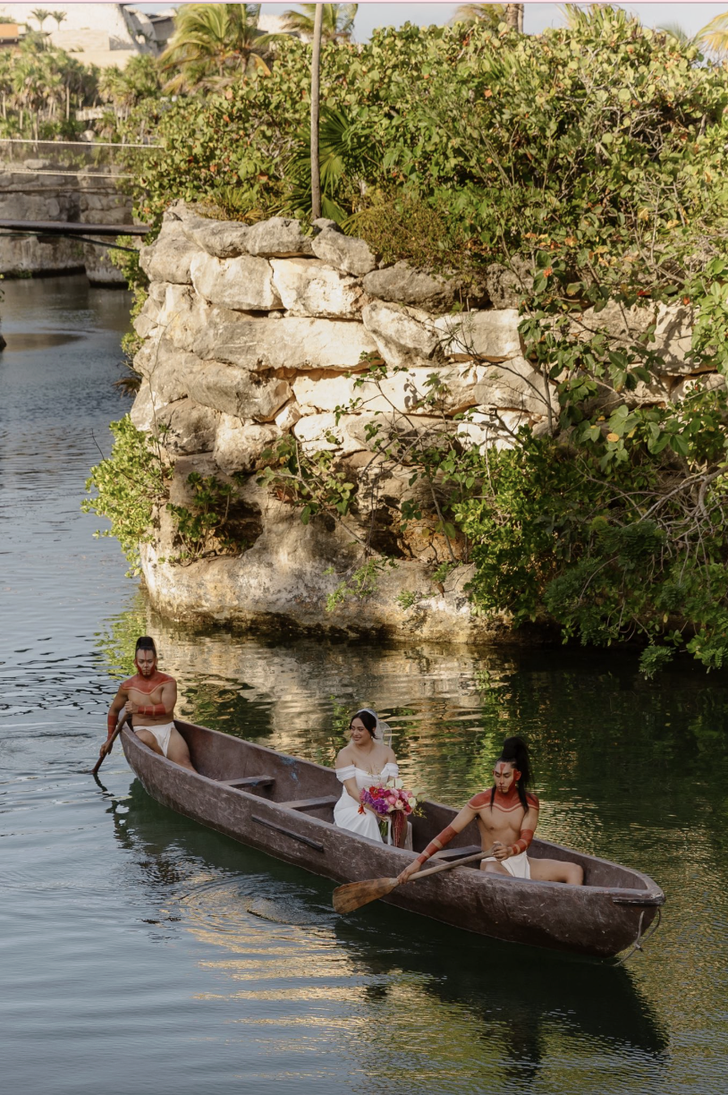 Open Lens Photography Hotel Xcaret Mexico canoe, wedding
